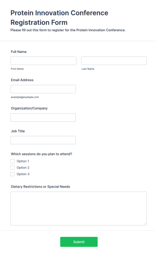 Protein Innovation Conference Registration Form Template