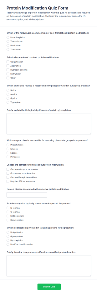 Protein Modification Quiz Form Template