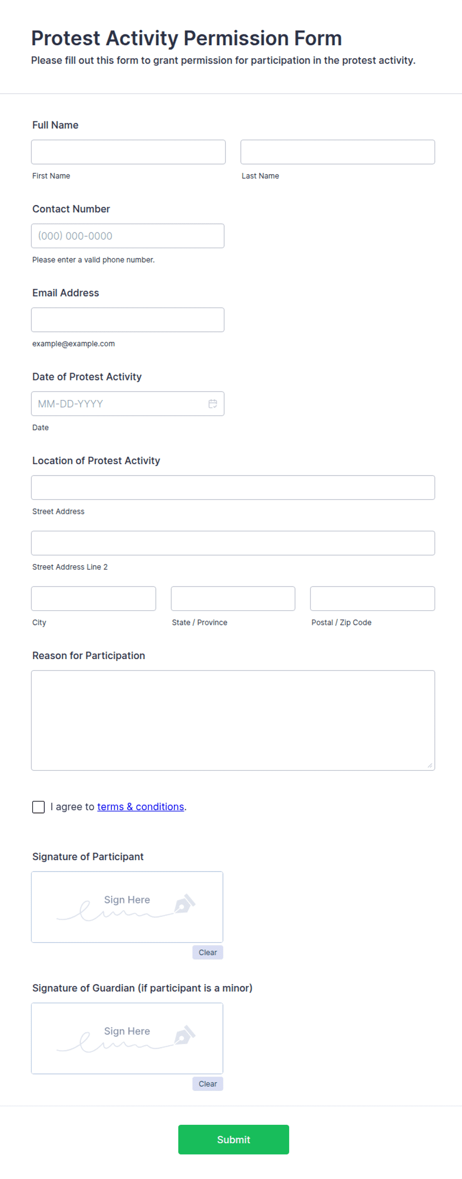 Protest Activity Permission Form Template | Jotform