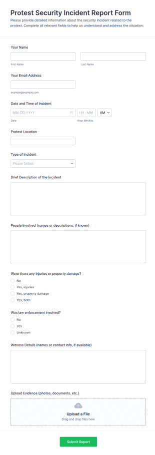Protest Security Incident Report Form Template
