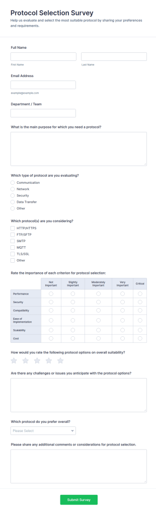 Protocol Selection Survey Form Template