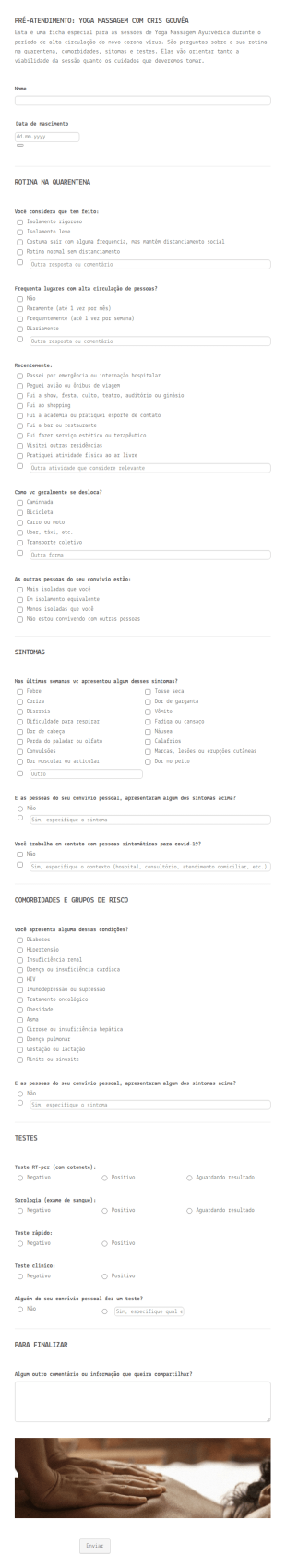 Protocolo Covid 19: Avaliação Pré Sessão