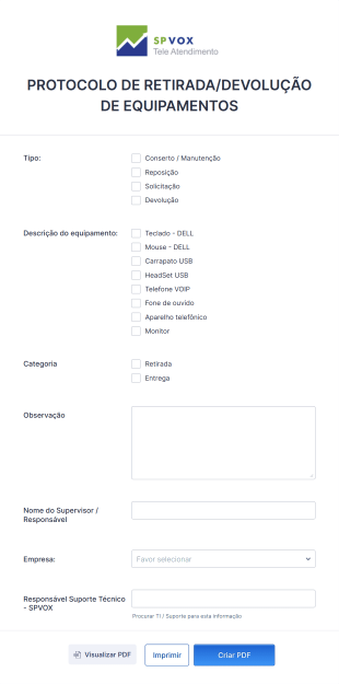 Protocolo De Retirada/Devolução De Equipamentos