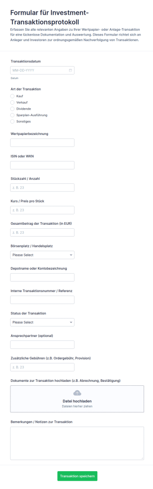 Protokoll Für Anlage Transaktionen