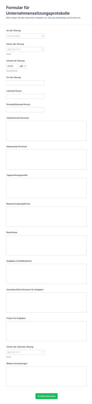 Protokoll Für Vorstandssitzung Formular