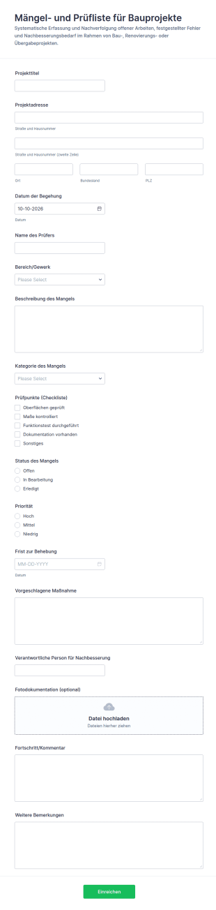 Protokoll Und Mängelliste Checkliste
