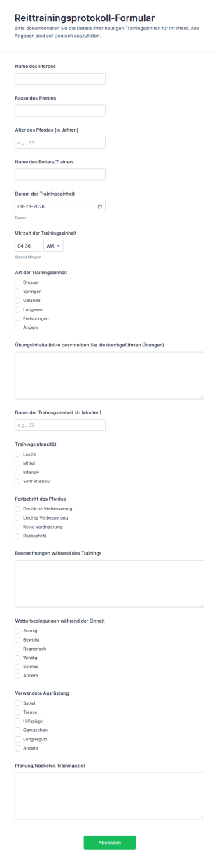 Protokoll Zum Training Von Pferden