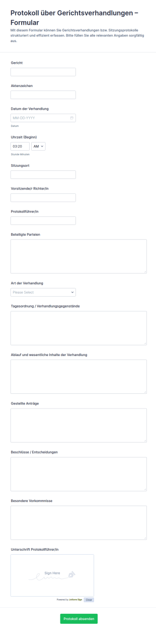 Protokoll Zur Gerichtsverhandlung Form