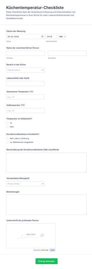 Protokoll Zur Küchentemperatur