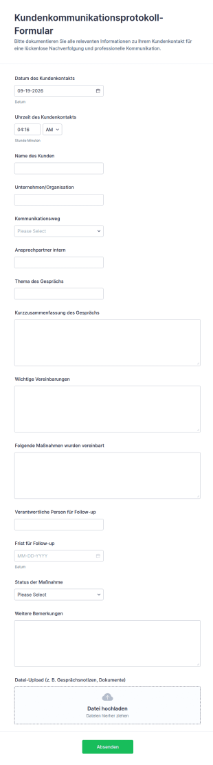 Protokoll Zur Kundenkommunikation Formular