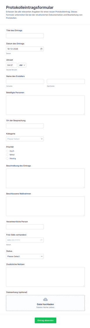 Protokolleinreichung Formular