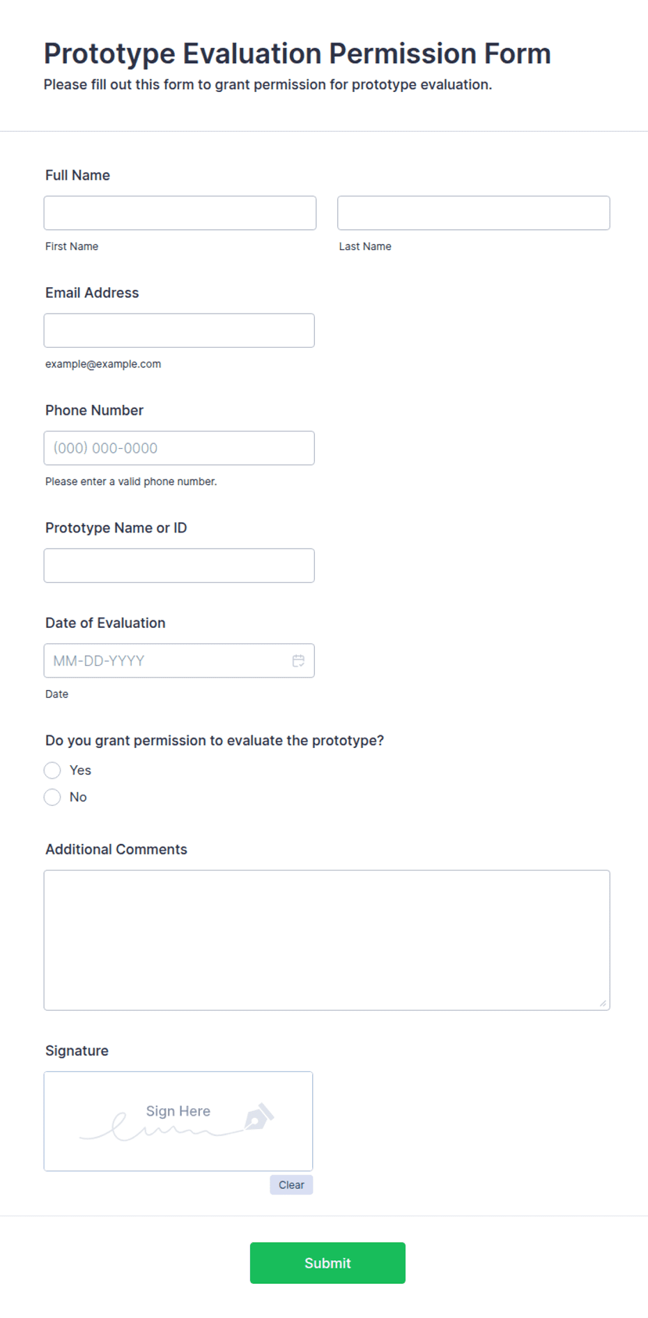 Prototype Evaluation Permission Form Template | Jotform