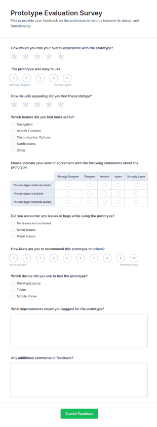 Prototype Evaluation Survey Form Template