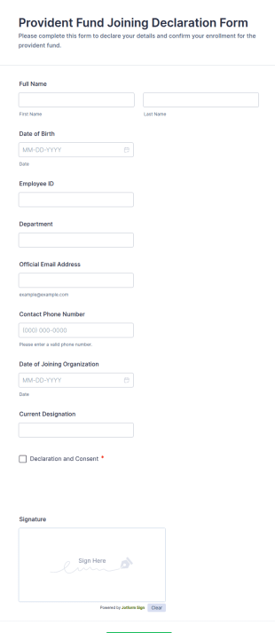 Provident Fund Joining Declaration Form Template