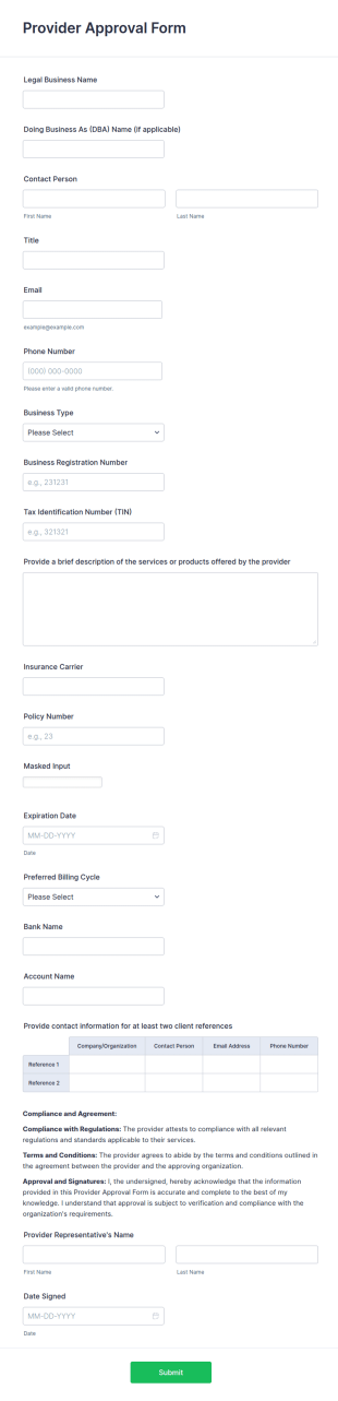 Provider Approval Form Template