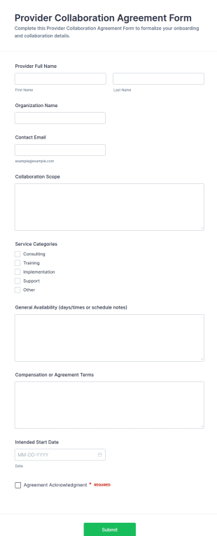 Provider Collaboration Agreement Form Template