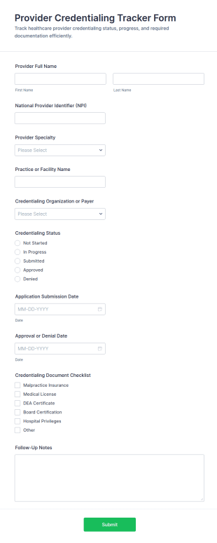 Provider Credentialing Tracker Form Template