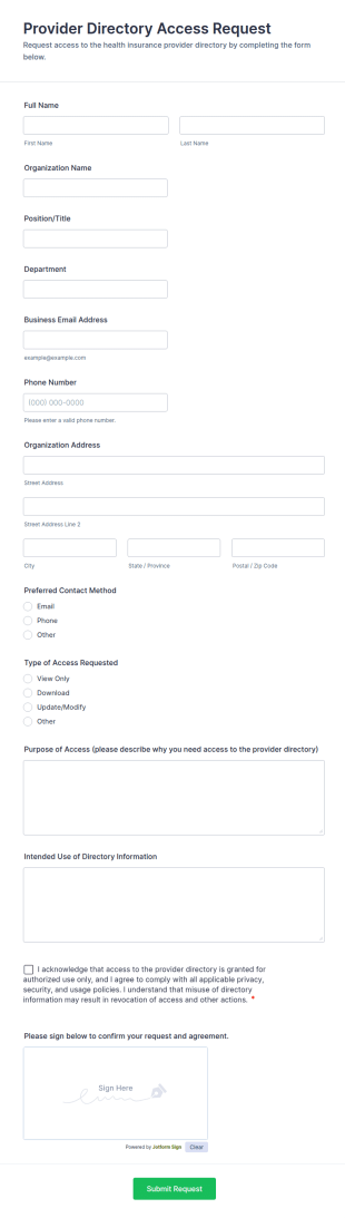 Provider Directory Access Request Form Template