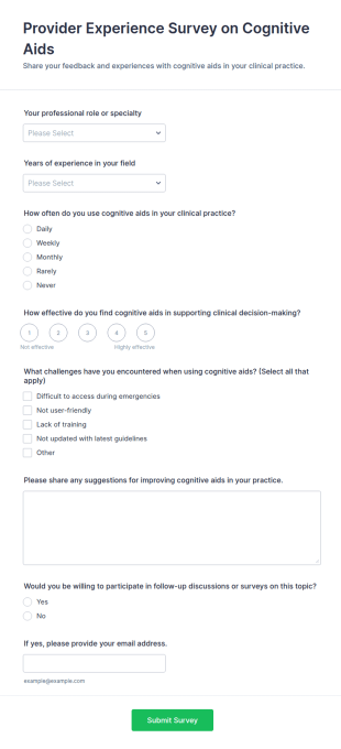 Provider Experience Survey On Cognitive Aids Form Template
