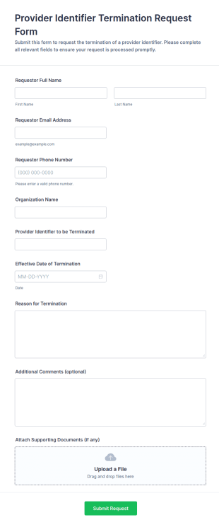 Provider Identifier Termination Request Form Template