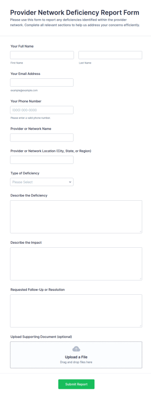 Provider Network Deficiency Report Form Template