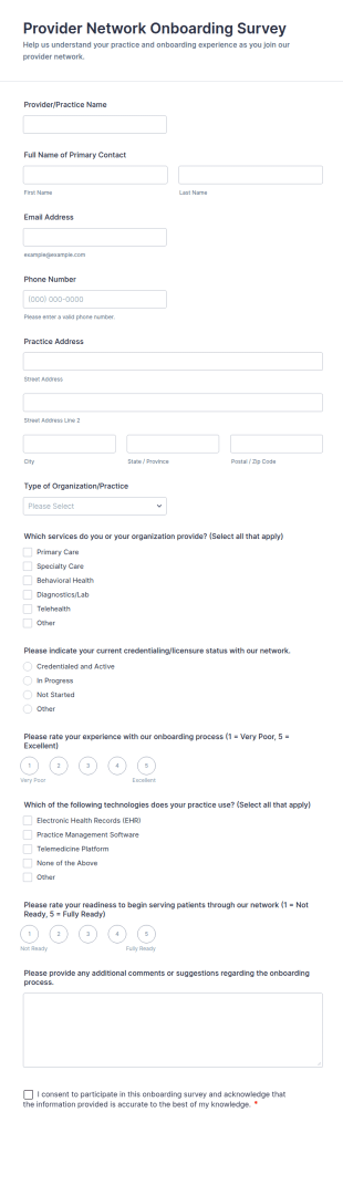 Provider Network Onboarding Survey Form Template