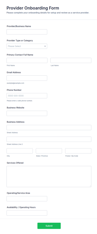 Provider Onboarding Form Template