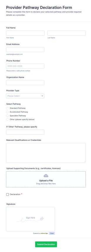 Provider Pathway Declaration Form Template