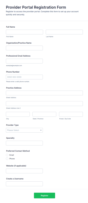 Provider Portal Registration Form Template