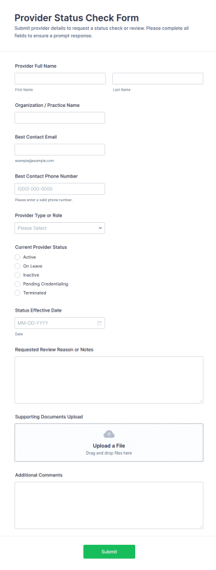 Provider Status Check Form Template