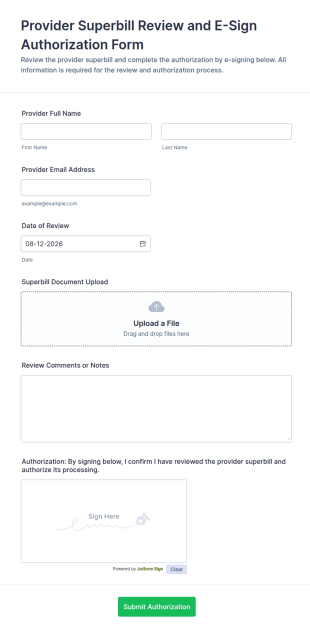 Provider Superbill Review And E Sign Authorization Form Template