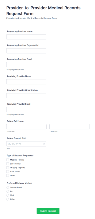Provider To Provider Medical Records Request Form Template