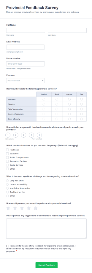 Provincial Feedback Survey Form Template