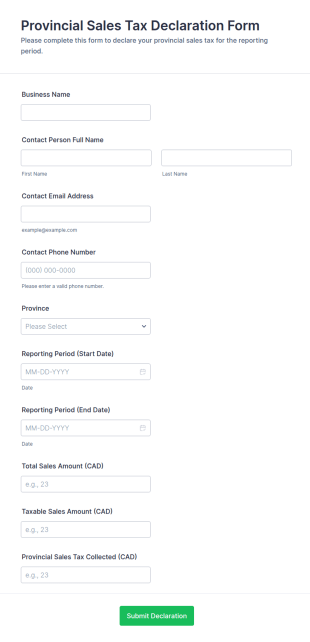 Provincial Sales Tax Declaration Form Template