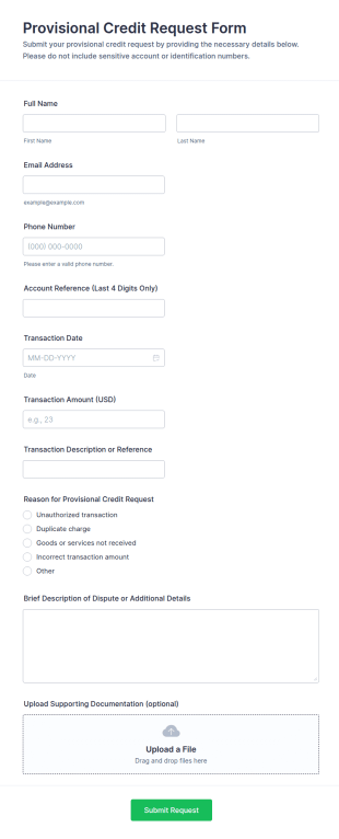 Provisional Credit Request Form Template