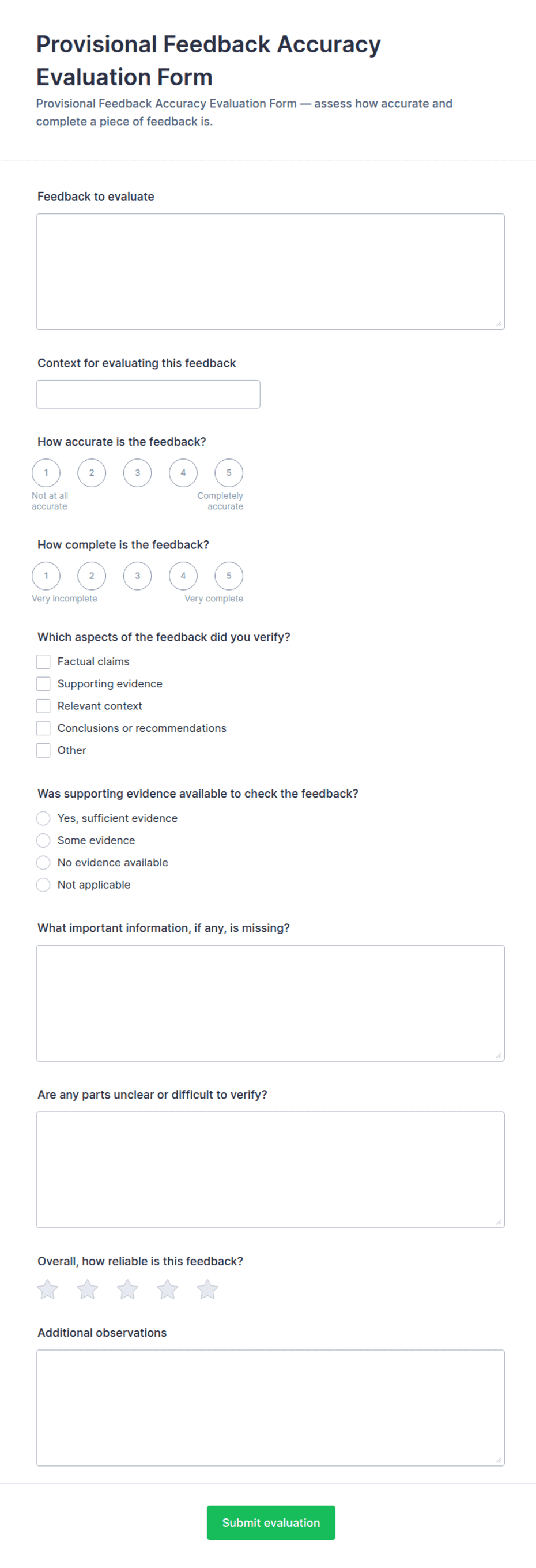 Provisional Feedback Accuracy Evaluation Form Template | Jotform