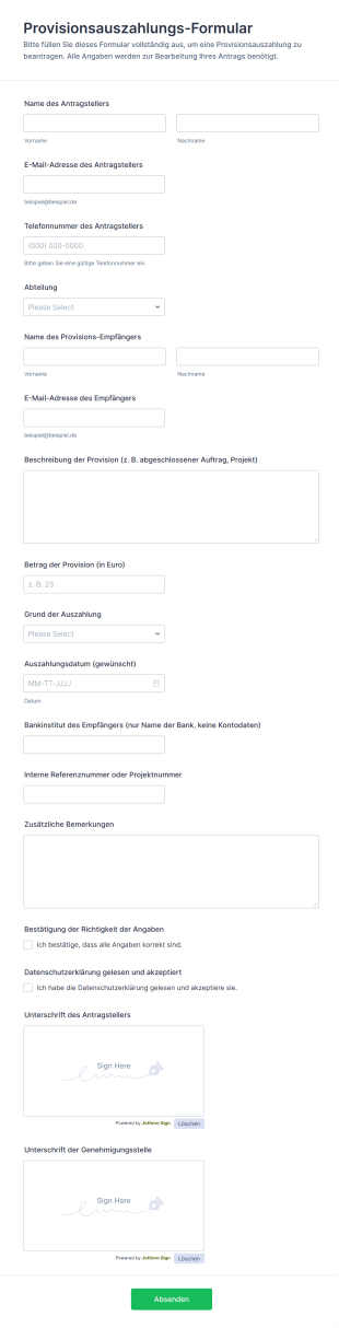 Provisionsauszahlungs Formular