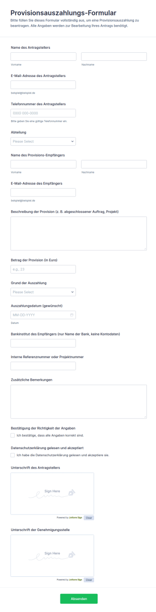 Provisionsauszahlungs Formular