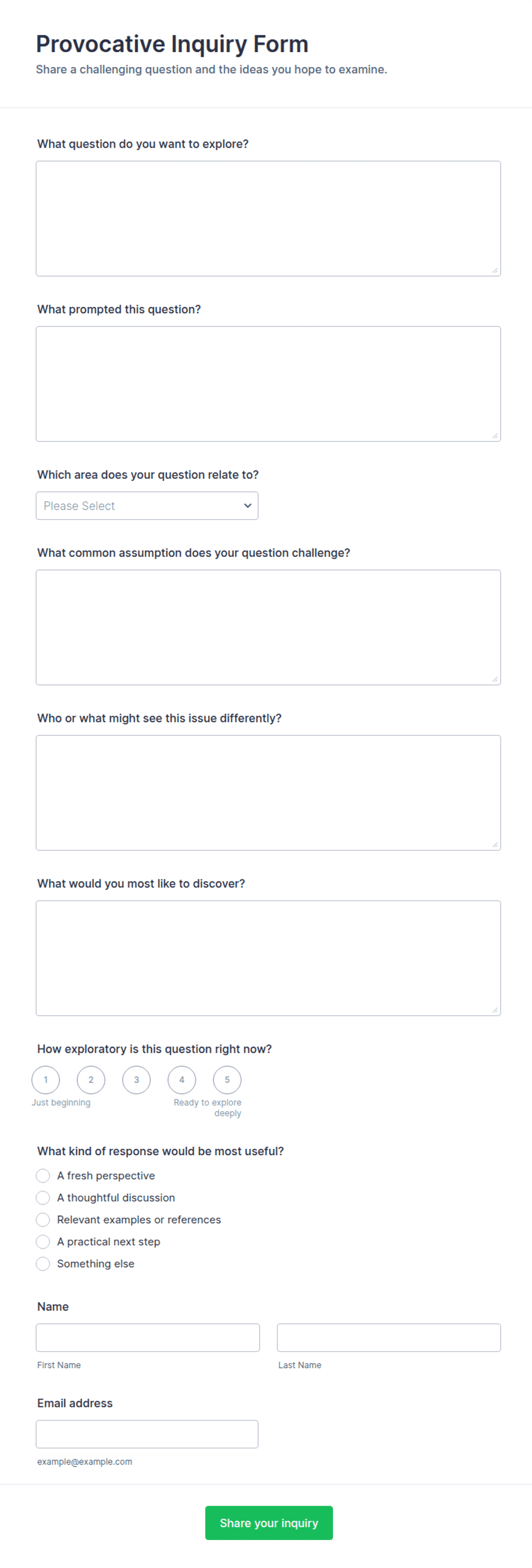 Provocative Inquiry Form Template | Jotform