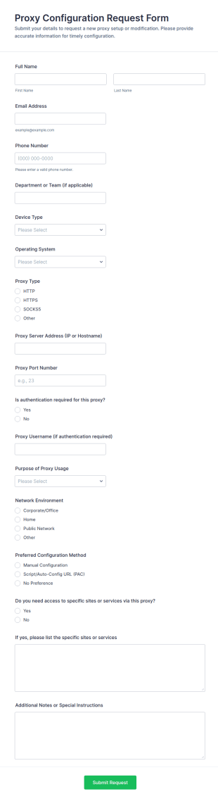 Proxy Configuration Request Form Template