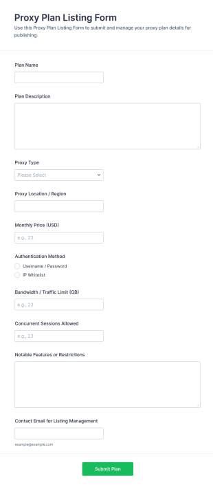 Proxy Plan Listing Form Template
