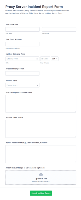 Proxy Server Incident Report Form Template