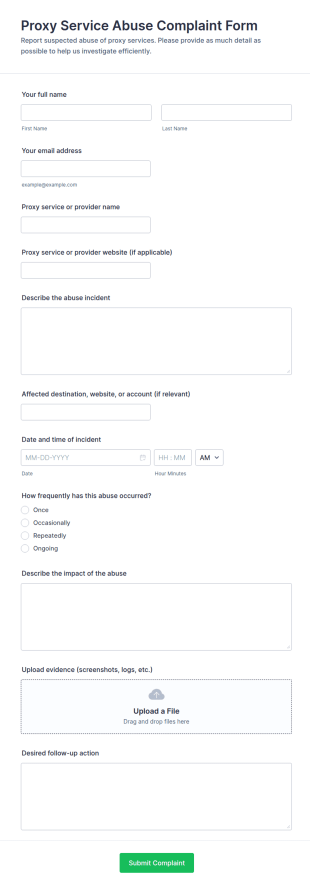 Proxy Service Abuse Complaint Form Template