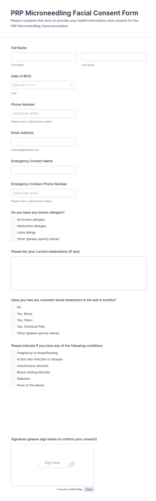 PRP Microneedling Facial Consent Form Template