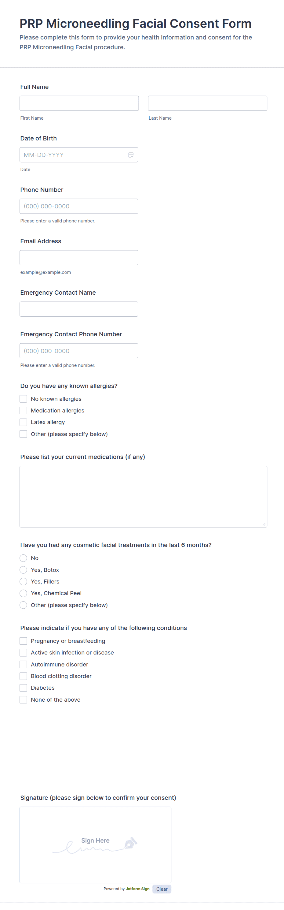 PRP Microneedling Facial Consent Form Template | Jotform