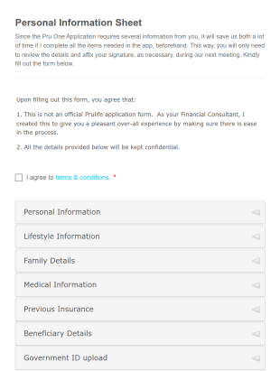 PRU: Personal Information Sheet Sample Form Template