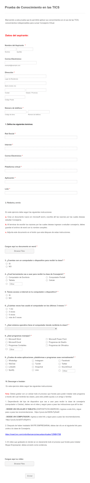 Prueba De Conocimientos De Uso De Las TICs Para Consejería Virtual