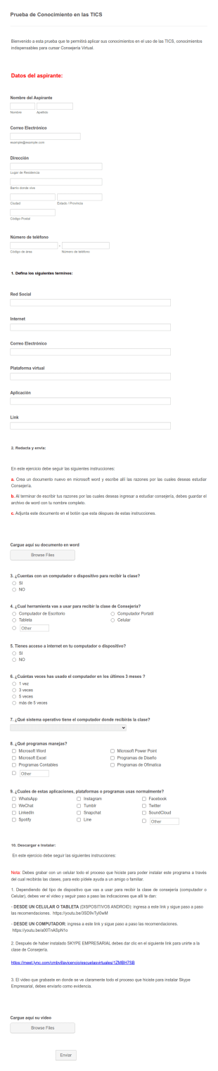Prueba De Conocimientos De Uso De Las TICs Para Consejería Virtual