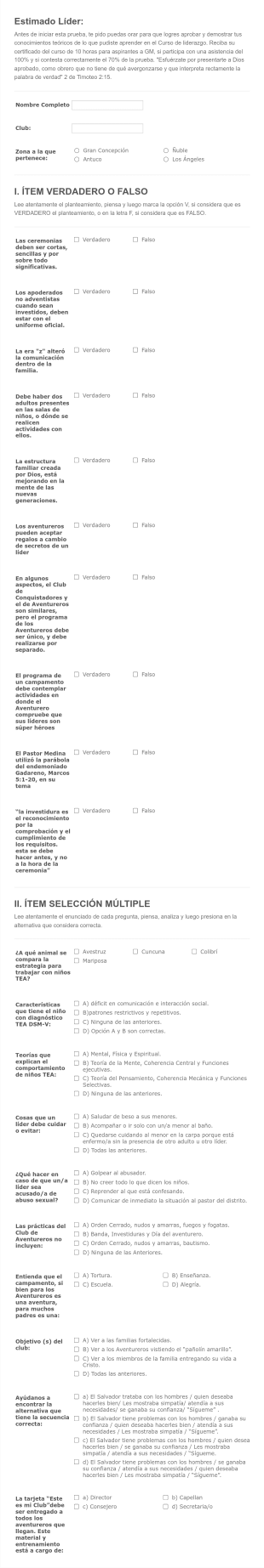 Prueba De Liderazgo Aventureros