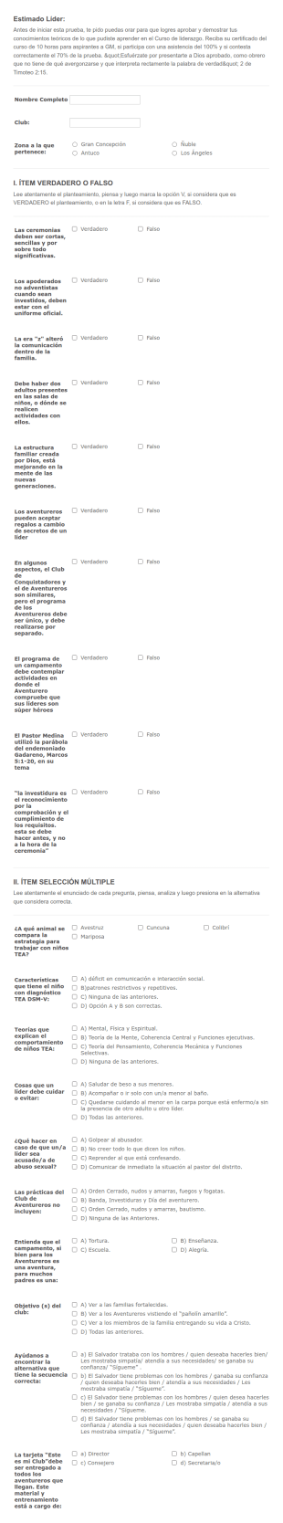 Prueba De Liderazgo Aventureros